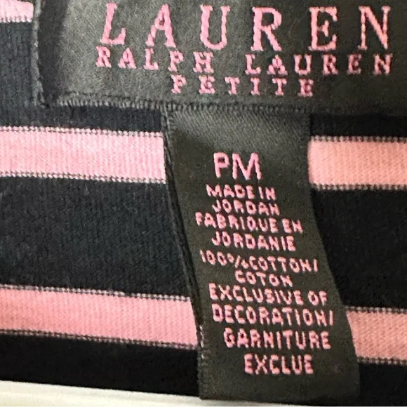 Vintage 90’s LAUREN RALPH LAUREN Top Long Sleeves Black/Pink Stripes Size PM - Picture 5 of 9